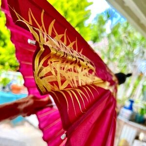 2 !!  NEW Umbrellas bamboo and hand painted Waxed vintage